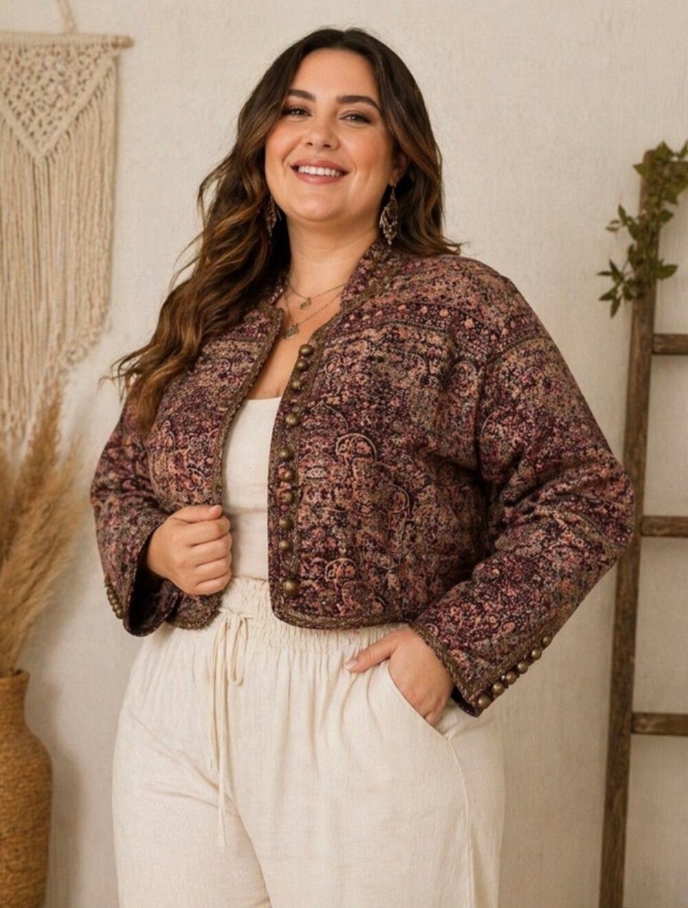 Soft Surroundings Icon Tapestry Velvet Cropped Bolero Boho Beaded Jacket Plus 3X